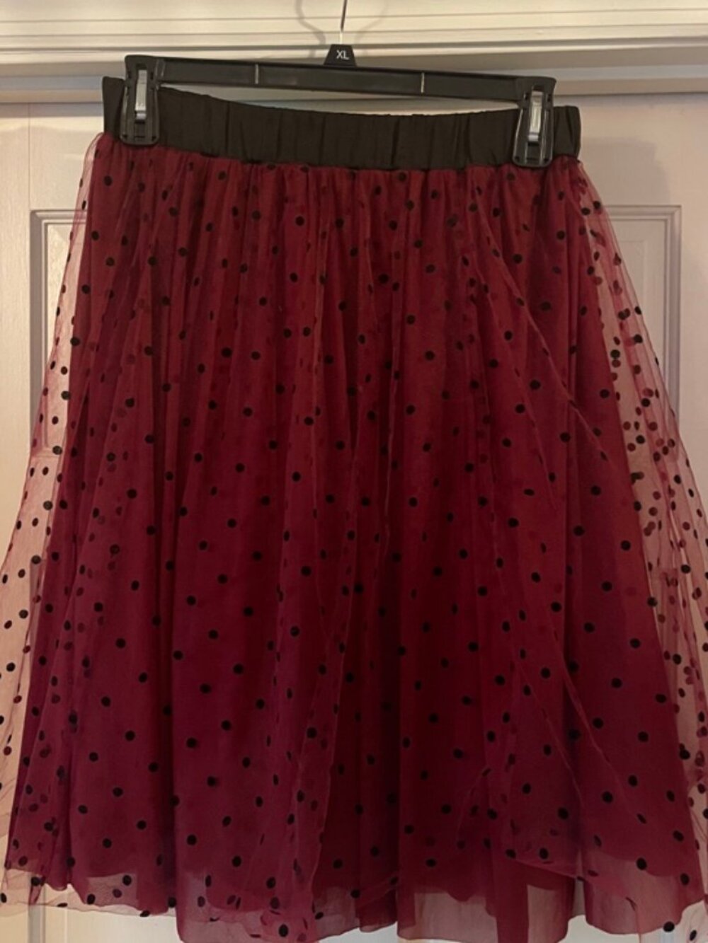 Fairy Goth  A-line skirt, Draper James, burgundy with black polka dots, Size M
